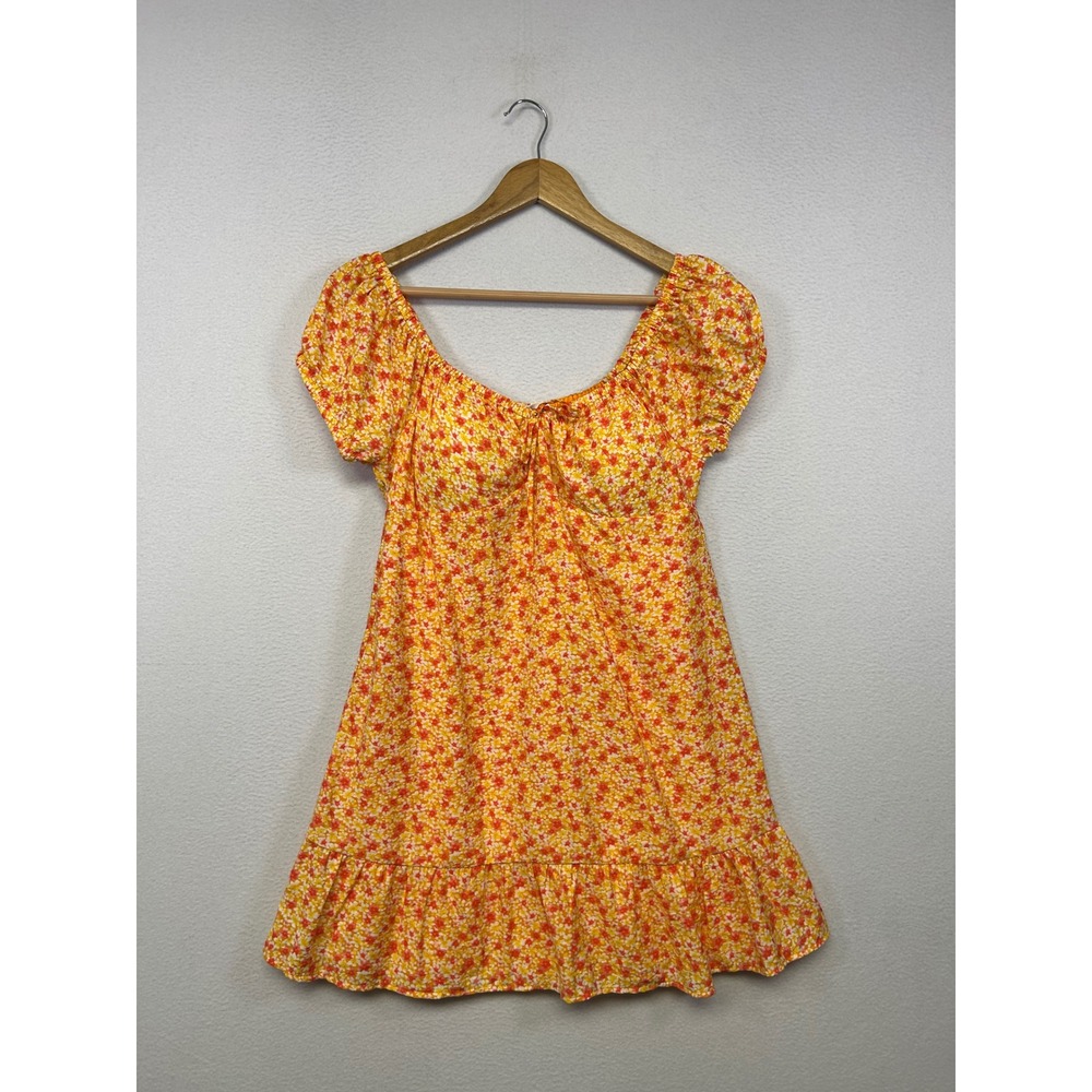 Cottagecore Boho No Boundaries Womens M Orange Floral Ruffle Mini Dress